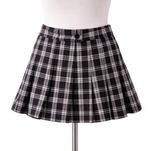 Y2K Plaid Pleated Mini Skirt Size 2 Preppy Schoolgirl Dark Academia Black White